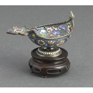 A Russian silver and enamel kovsch, decorated internally and…