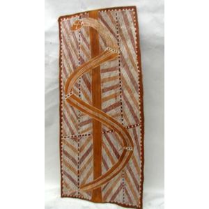 An Aboriginal bark painting of a mythological snake on cross…