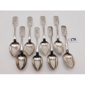 Suite of 8 Russian silver teaspoons, with armorials to the…
