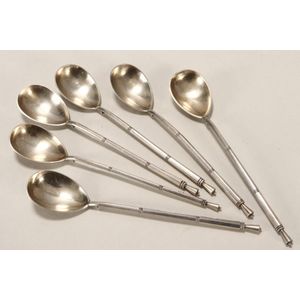 Set of six Russian silver coffee spoons, marked, 84, H.N…