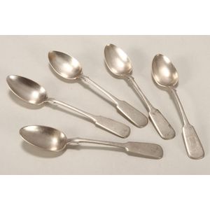 Set of five Russian silver teaspoons, marked 84, Moscow, in…