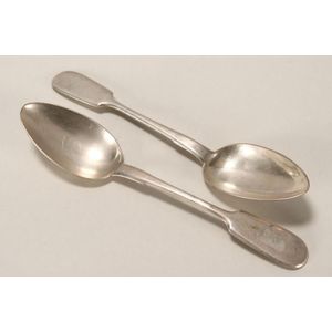 Pair of Russian silver spoons, marked 84. A.P (Astrakhan), A.H,…