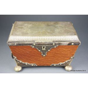 A late Victorian silver plate-mounted oak tea caddy, late 19th…