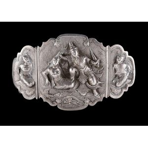 Burmese Silver Belt Buckle - 14cm Length, 155g Width - Zother - Oriental