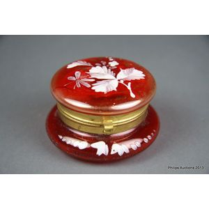 An antique enamelled glass lady's dressing table box, early…