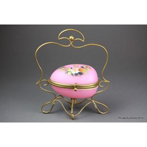 An antique brass-mounted glass lady's dressing table box, early…