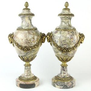 French marble & gilt bronze pair of urns having goat head…