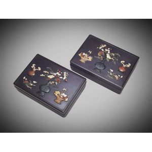 Chinese Hardwood Inlaid Boxes with Hardstones and Mother-of-Pearl ...
