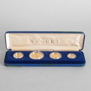 Four fine gold Australian nugget coins 1986, a collection of…