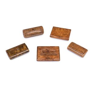 A collection of five Georgian walnut and birch snuff boxes,…