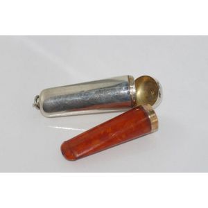 Silver cased, amber & 9ct gold cigar holder, with Birmingham…