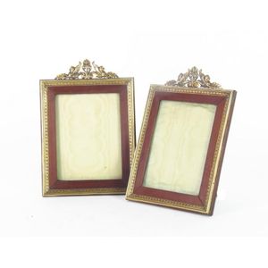 A pair of gilt bronze mounted mahogany square photograph frames,…