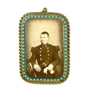 A turquoise jewelled gilt metal photograph frame, French, 19th…