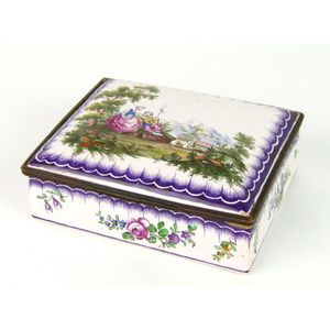 A large rectangular enamel dressing table box, French, 18th…