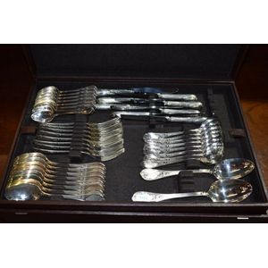 Sold at Auction: A SET OF EIGHT CHRISTOFLE SILVER PLATED FISH KNIVES,  'Marly' pattern. Never used in box. (8)