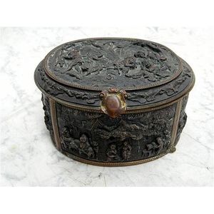 A French c1900 bronze bijouterie box with panels in high relief…