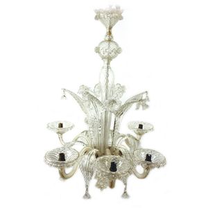 A Vintage Murano Glass Chandelier Of Art Deco Style With Four