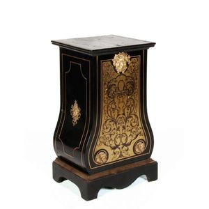 An ebonised Boulle pedestal, French, 19th century, with applied…