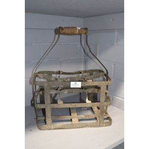 Old French galvanised metal six bottle carrier. 40 cm high, 30…
