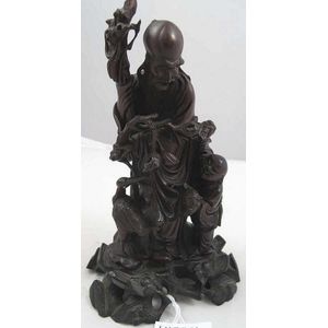 Chinese Buddhism Boxwood Wood Carved longevity Immortal God Shou Star Statue 