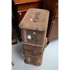 Vintage cabin trunk, painted with a red Jewish star, possibly…