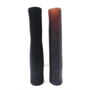 Two Dinosaur designs organic column vases in black & dark red,…