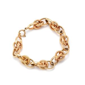 Textured Oval & Round Link Bracelet in 14k Yellow Gold - Filigree