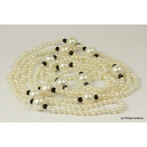 A long strand of faceted onyx and two sized pearls, Art Deco…