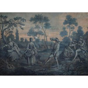 A very decorative Louis XV period blue-toned picture of young…