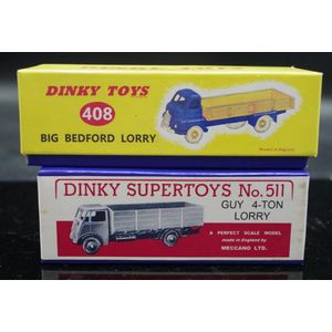 Vintage Dinky Toys models of British Bedford trucks and vans