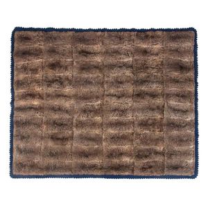A possum skin rug on blue felt backing bearing label…