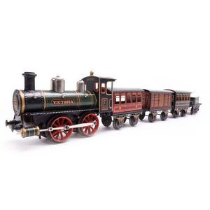 A Bing early 1900's gauge one clockwork train set, boxed with…