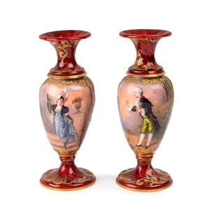 A pair of gilded enamel vases, French, 19th century each of…