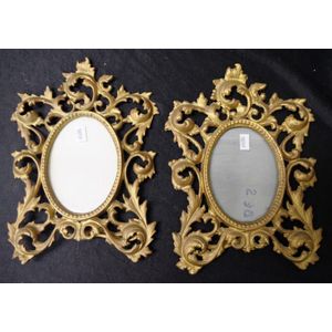 Pair French gilt metal photo frames each with ornate gilt metal…