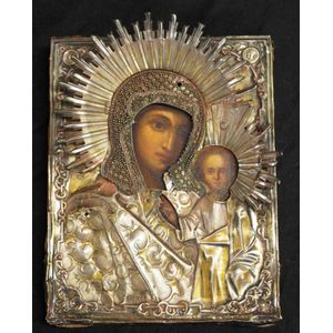 Good Russian silver oklad Icon, Mother of God, with hand…