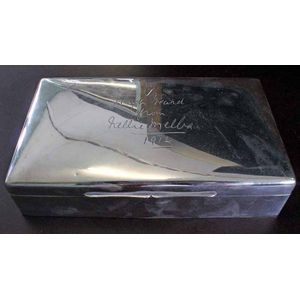 A large sterling silver table cigar box, plain design, cedar…