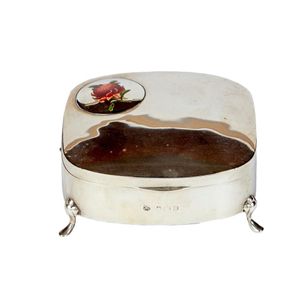 A Stewart Dawson sterling silver and enamel lidded box, the…