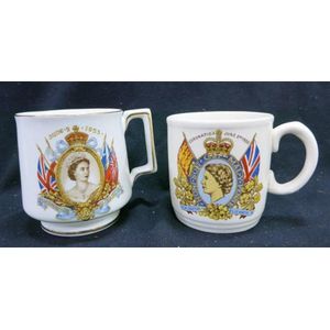 Two Queen Elizabeth II Coronation commemorative cups, 1953,…