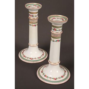 Pair of early 20th century English porcelain candlesticks,…