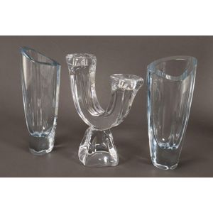 Two art glass items, comprising Daum France twin branch…