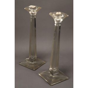 Pair of Heisey glass candlesticks, of tapering form above a…
