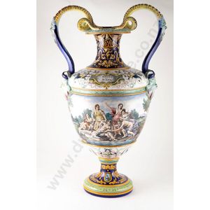 Large Italian two handled faience 'Bagno di Diana' vase, in the…