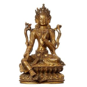 A Tibetan gilt bronze white Tara statue seated in meditative&hellip;