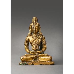 A small Tibetan gilt bronze figure of Amitayus, 18th century,&hellip;