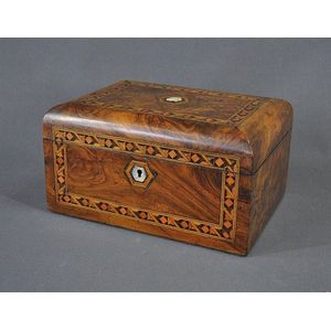 Antique Walnut Marquetry Ladies Jewelry Box - Boxes - Writing, Sewing ...