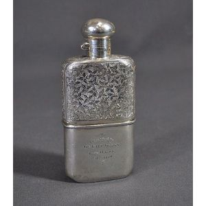 1908 Birmingham Sterling Silver Floral Hip Flask with Inscription ...