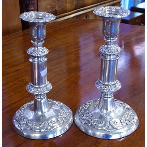 Pair of Sheffield plate telescopic candlesticks maker Robert…