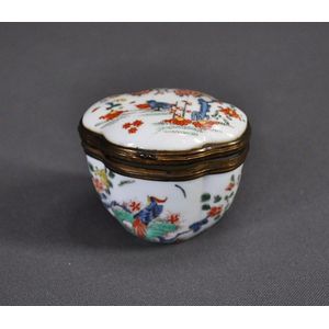 Early china patch box. floral and bird decoration to outside;…