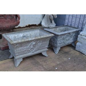 Two large antique French cast iron planters, approx 63 cm W (2)