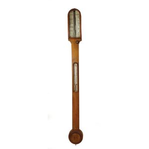 A George III mahogany stick barometer by J. Hicks of London,…